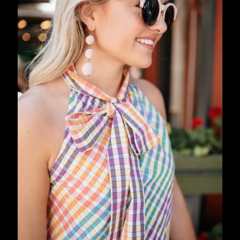 J Crew Rainbow Gingham Tie Neck Shift Dress - Picture 2 of 10